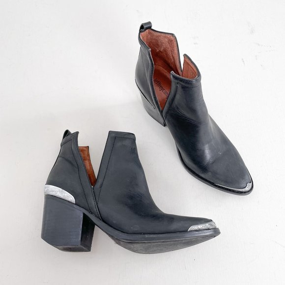 Jeffrey Campbell Shoes - Jeffrey Campbell Black Distressed Leather Cromwell Western Ankle Boots Size 6.5